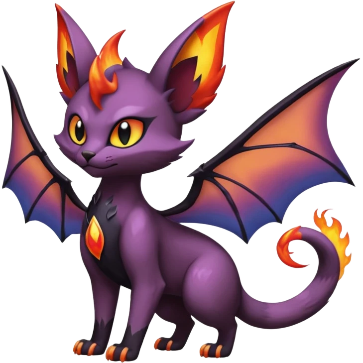 Black shiny glossy smooth soft edgy Noivern-Noibat-Purloin-Torracat-Lykoi-Caracal-cat-Fakemon-fusion-hybrid-creature emoji