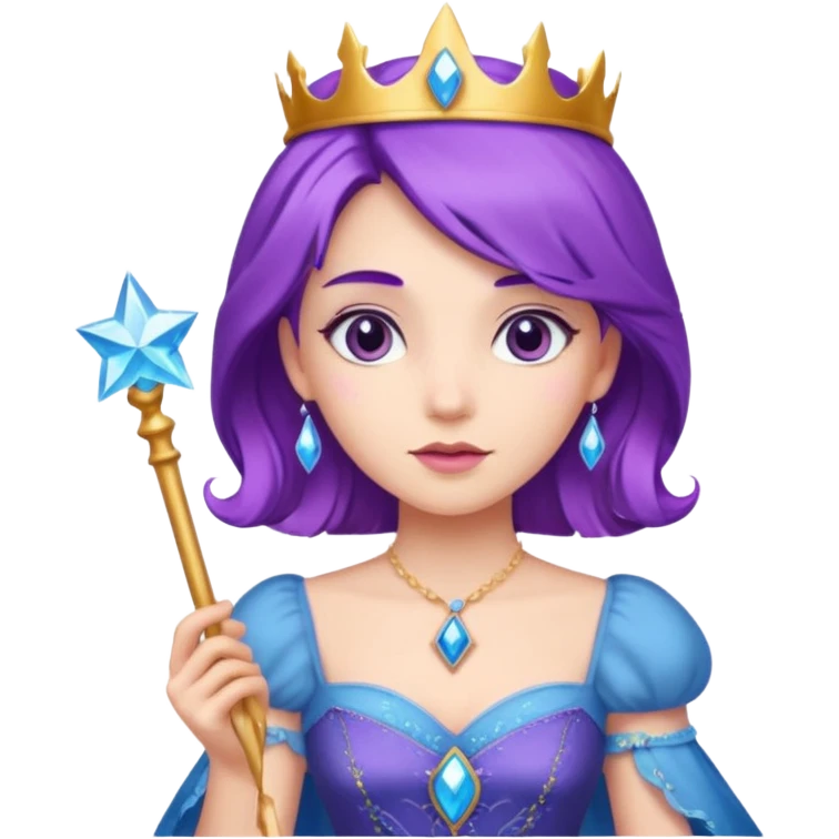 Princesses with Magic Wand in Purple Hair, blue dress emoji