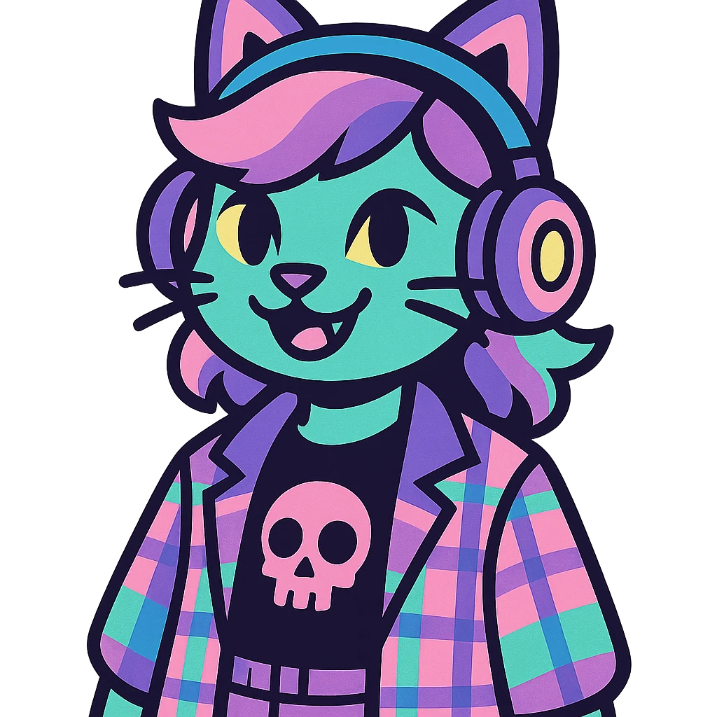 cat ear headphones, pastel goth colors, vibrant toon style emoji