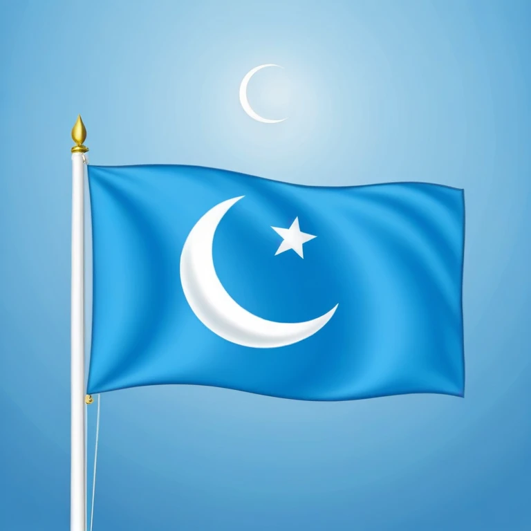 Iraqi Turkmen flag - a sky blue rectangular flag with a white crescent moon and star in the center. There is one straight white horizontal line across the top of the moon and another straight white horizontal line below the moon. emoji