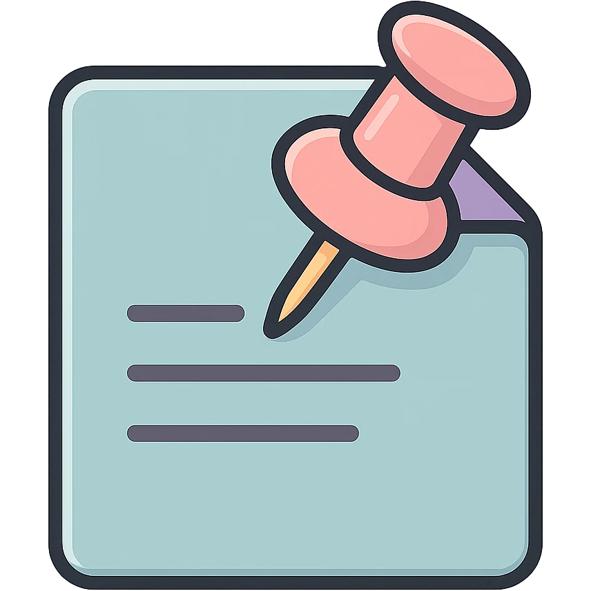 document push pin, square shape, thin clean outlines, soft rounded shapes, pastel palette #98B5BC, #B5B3C1, #C9A3C9, #E4C0CA, #F7DCD1, #F7C0AA, detailed shadows and highlights, soft lighting, transparent background emoji
