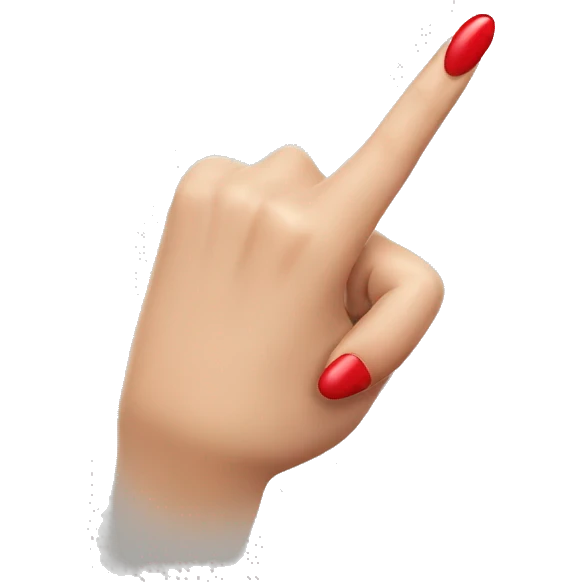 woman hand pointing index finger, red nail varnish. top of the hand is showing emoji