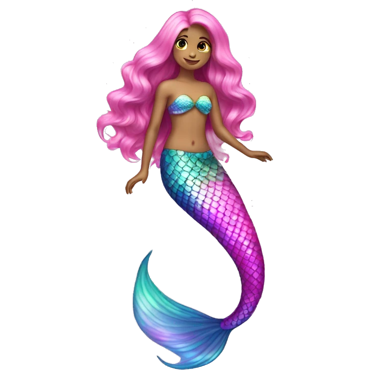 Iridescent mermaid tail full body long hair pink emoji