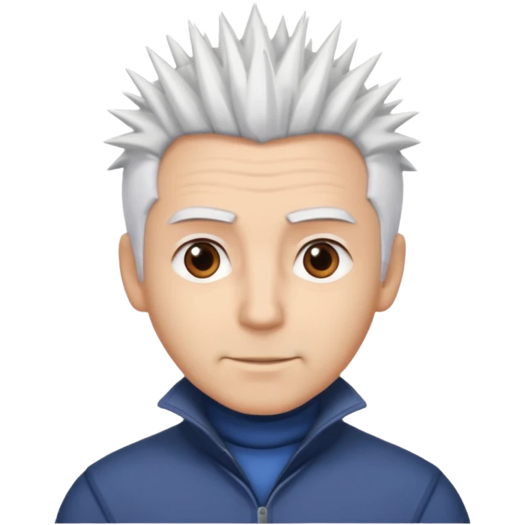 A light-skinned man with spiky white hair, brown eyes, and a slight smile. emoji