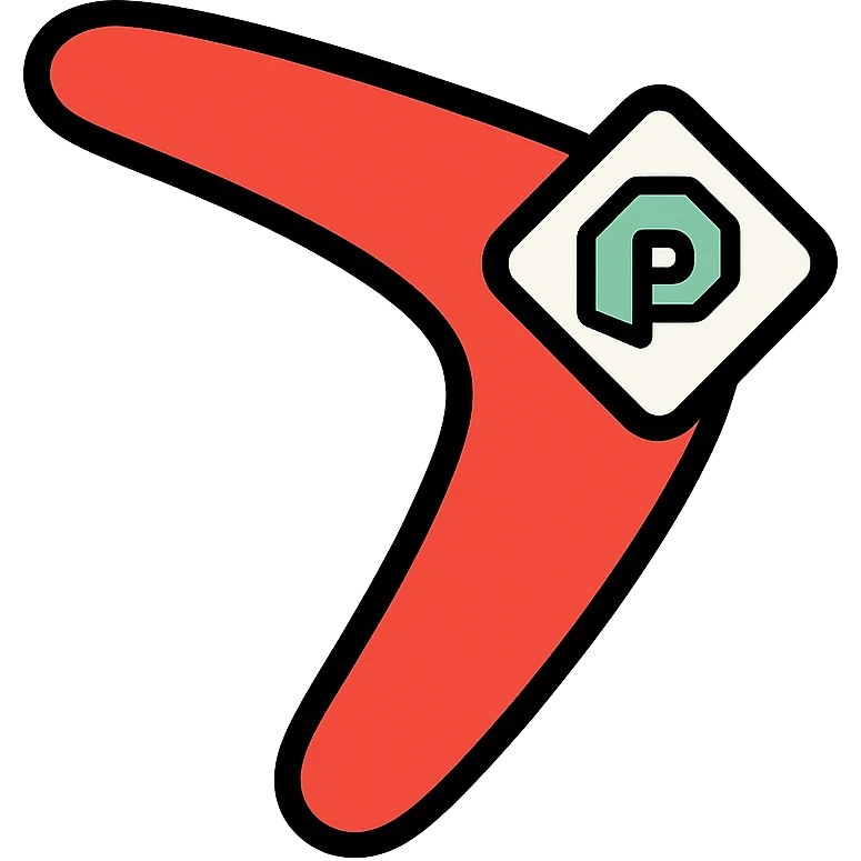boomerang with Microsoft Power Pages logo, playful and clean, red and white color palette icon emoji