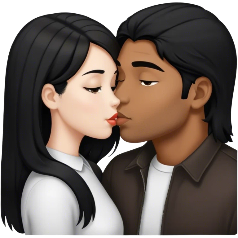 Brown guy kiss white girl both black hair kissing emoji