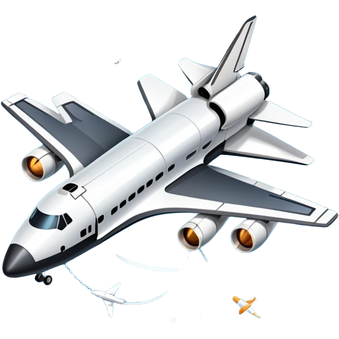 An icon featuring a space shuttle, a drone, and an airplane, symbolizing aerospace technology. The design includes rockets, flight paths, and satellites, representing space exploration and aviation. Transparent background highlights the cutting-edge technologies in air and space travel emoji