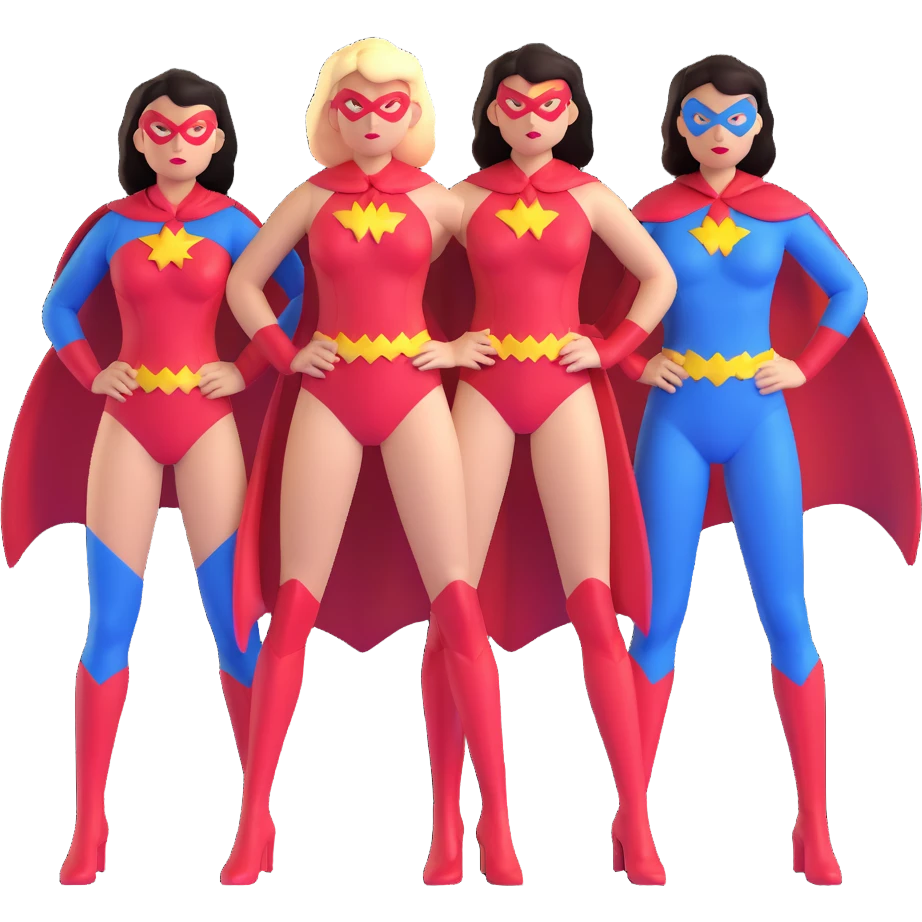 three female superheroes with different powers and costumes emoji