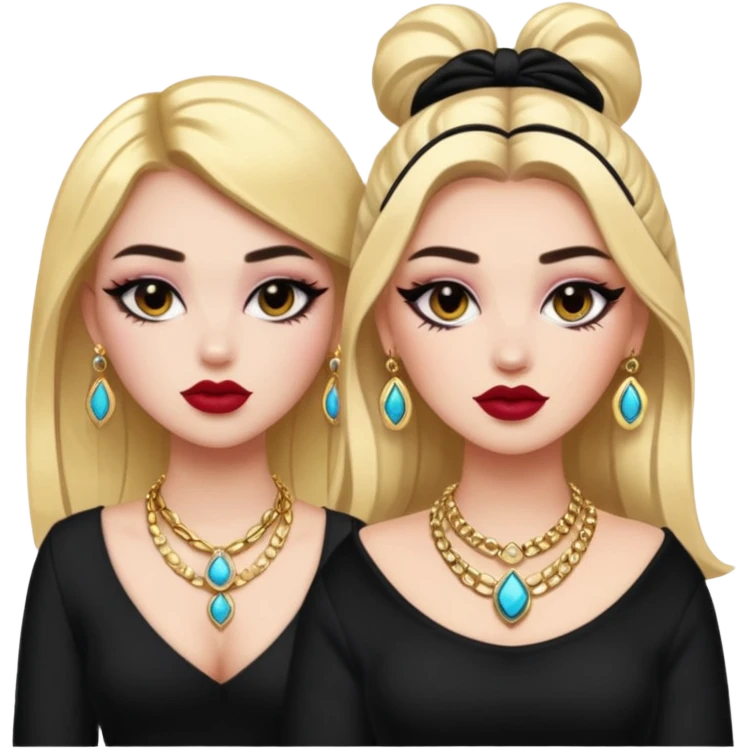Boujy baddie best friends, fair skin, trendy heavy makeup emoji