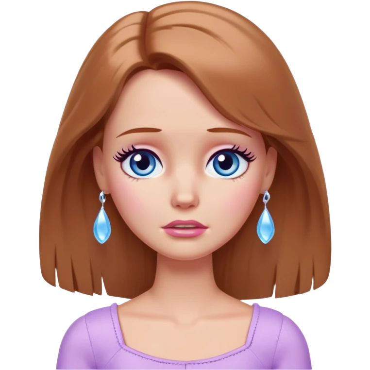 Barbie girl Chestnut Shoulder-length hair and blue eyes is In pale purple crying with tears  emoji