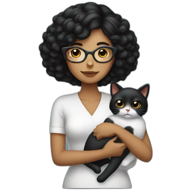 A black hair lady, wearing eyeglass,holding a Sleep cat emoji