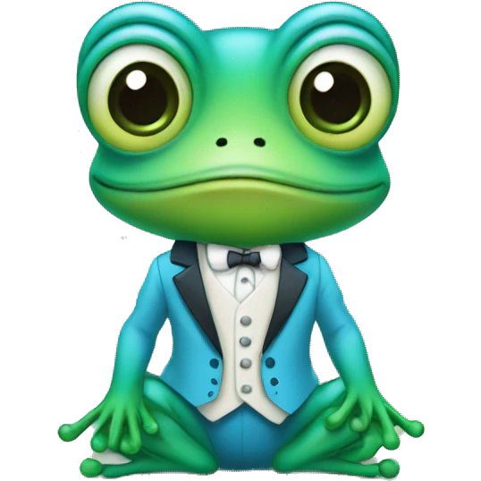 "baby blue cartoon frog in formal attire poses" emoji