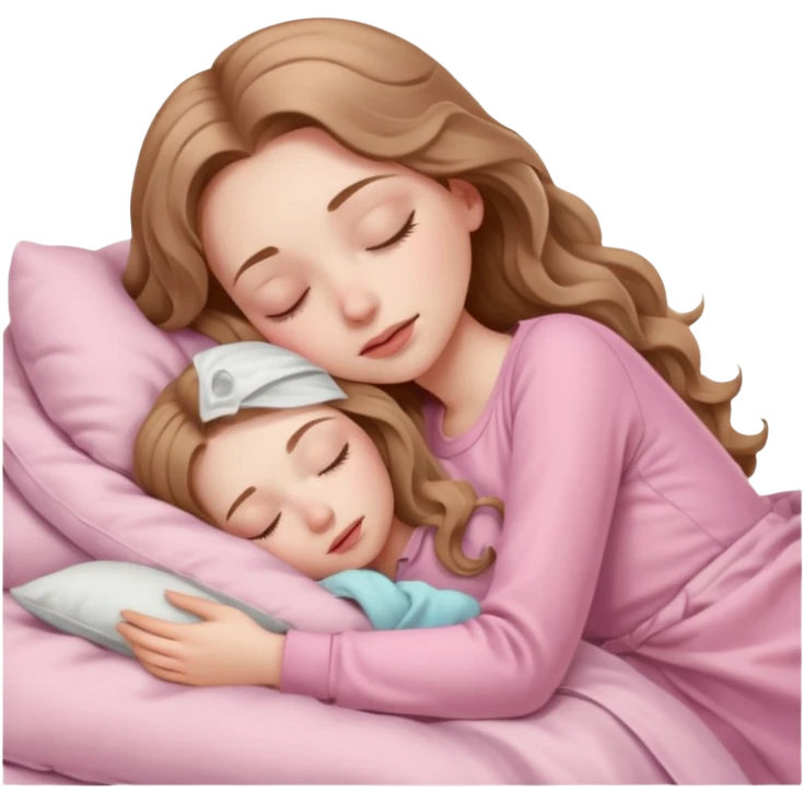 girl with pale skin and long wavy light brown hair in light pink clothes sleeping emoji