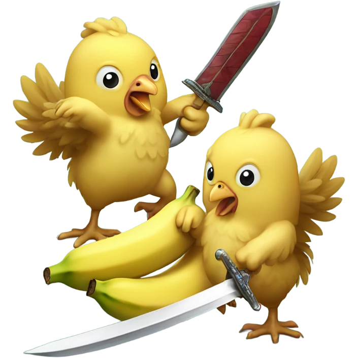 Chickens sword fighting with bananas emoji