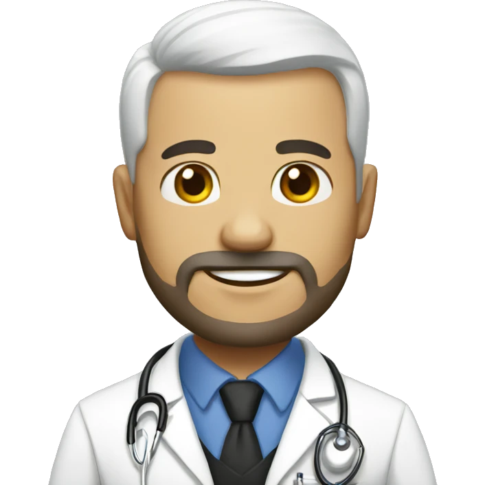 Bald tan male doctor with a crown and black beard emoji