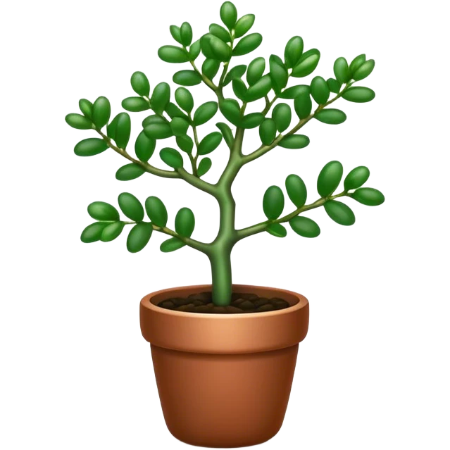 Cinematic Realistic Jade Plant Emoji, Thick and glossy, with dark green, round leaves that shine under the light. The sturdy stems and vibrant foliage give a sense of prosperity and tranquility. Soft glowing outline, capturing the essence of good luck, growth, and natural elegance in a flourishing jade plant! emoji