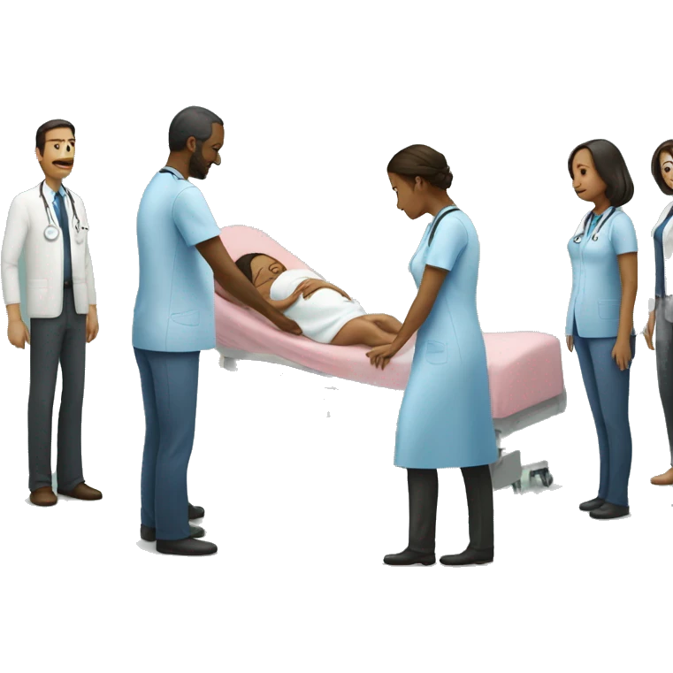 a woman gives birth and doctors stand nearby emoji
