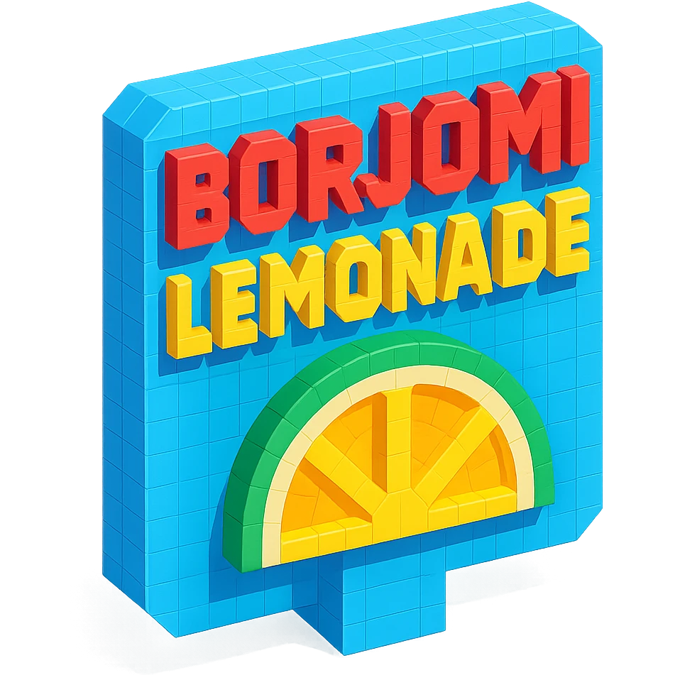 Borjomi lemonade advertisement sign with bold text emoji
