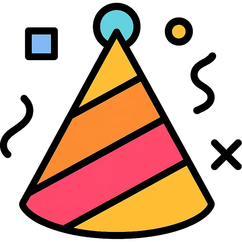 party hat color icon with confetti accents emoji