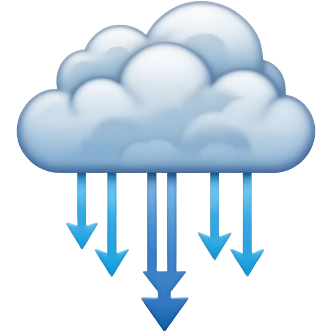 Abstract minimalist emoji showing a downward fading arrow dissolving into mist, with scattered broken lines and a heavy low-hanging cloud form above, symbolising a discipline slump and loss of structure. Muted tones, soft gradients, flat vector icon, transparent background. emoji