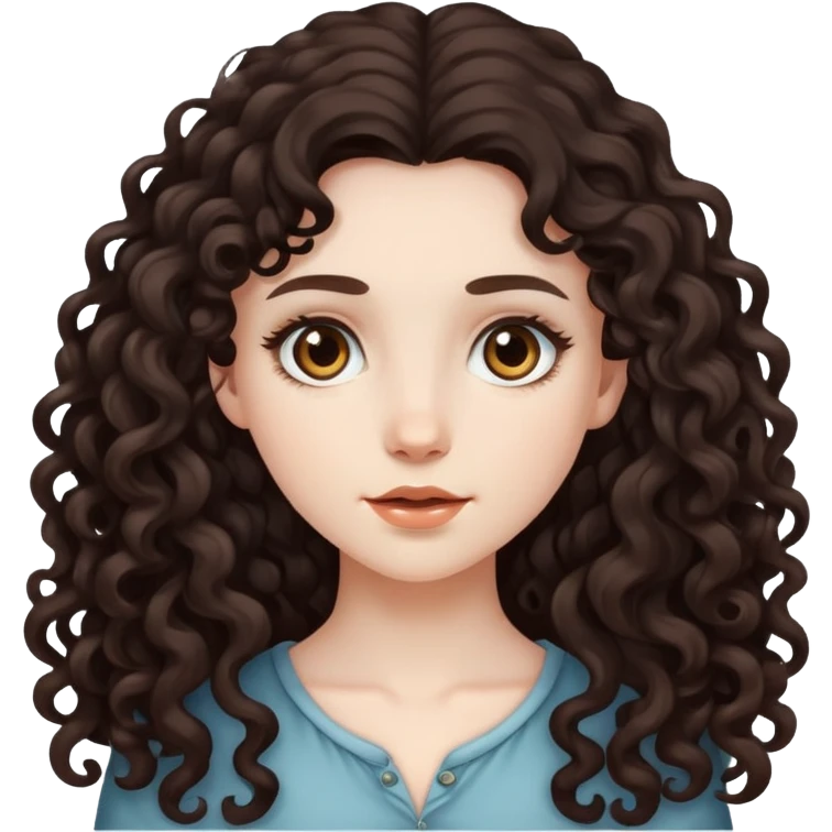Pale girl with dark brown long curly hair  emoji