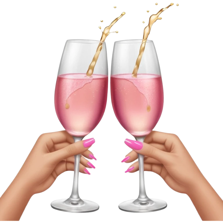 Pink champagne toast two glasses with brown hands with short manicured pink nails emoji