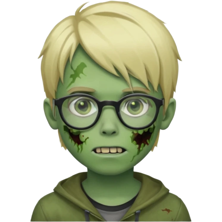 boy zombie with blonde emo hair and green skin and glasses emoji