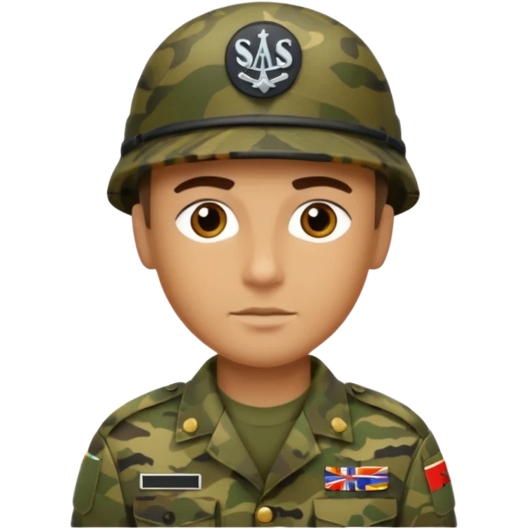 Soldaten in Tarnfarbe der salotiert und den SAS Buchstaben auf der Mütze und Uniform emoji