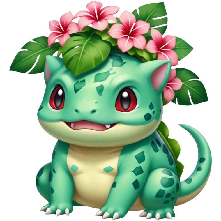Bulbasaur wearing a Hawaiian Haku lei.  emoji