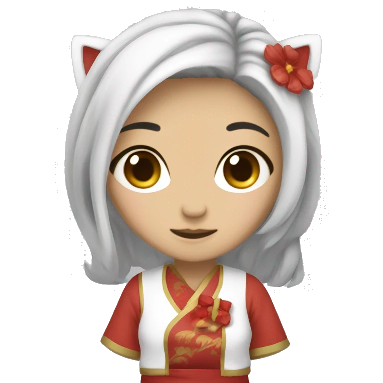 猫耳朵,绿色的瞳孔,长长的白发,穿着白色神社少女服装一頭潔白如雪的長髮
她身穿一件純白色的寬袖長袍,上面繡有精美的圖案。腰間繫著一條紅色的腰帶,裝飾著精緻的金屬飾品。Harumei的清麗優雅和神聖莊重的外表特徵,相信能勾勒出她作為白色巫女的核心形象。 emoji
