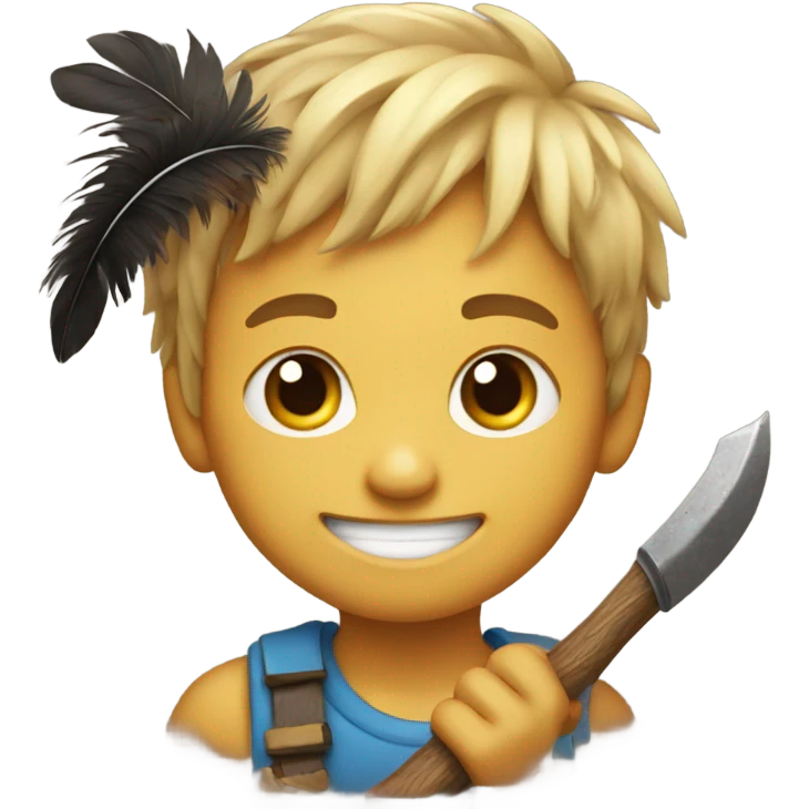 smiling boy with feathers with an axe in his hand  emoji