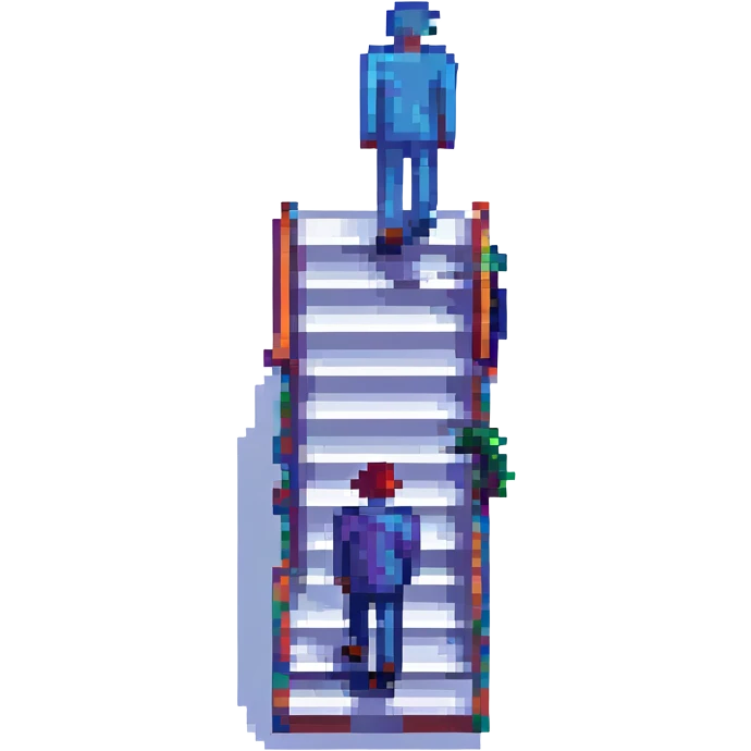 creative pixel art illustration combining a staircase and a human figure, merging their forms in a whimsical way emoji