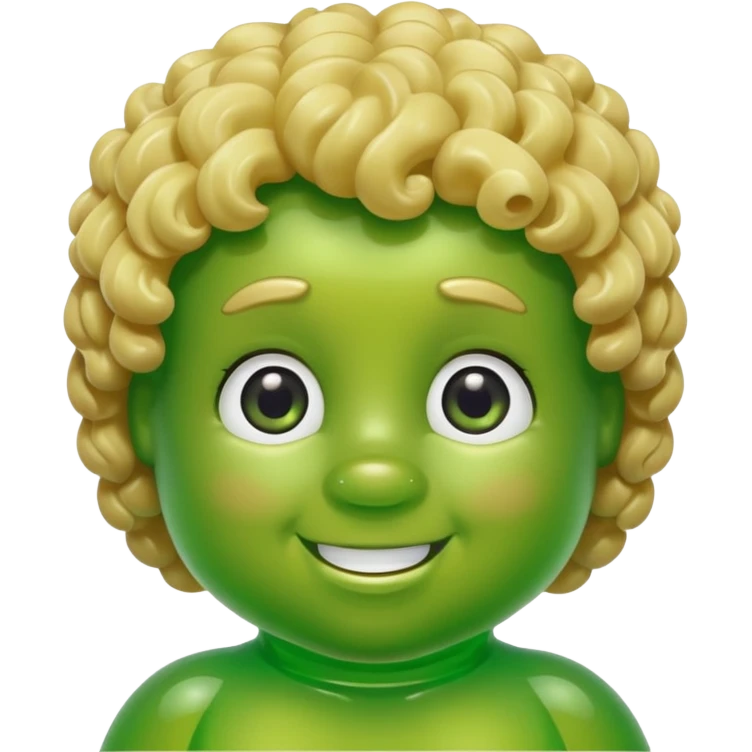 green gummy bear with eyes and blond curly hair only head emoji