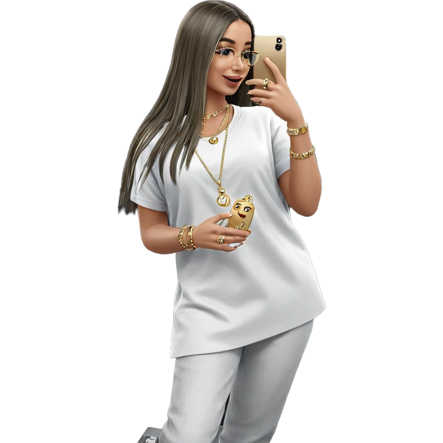 girl taking a selfie with jewelry emoji