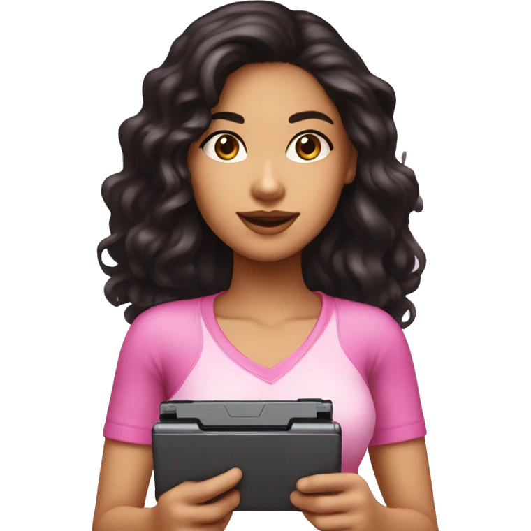 dark haired lightskin girl playing pink nintendo ds emoji