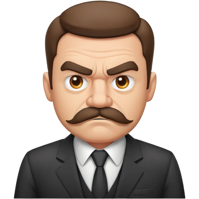 A grumpy cartoon man with a bushy mustache and angry expression, wearing a business suit emoji