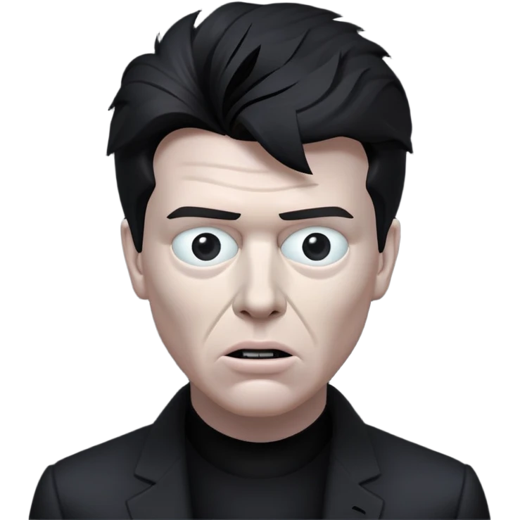 Rick Astley but with a cursed Selene Delgado face with no eyes, but the face doesn’t even fit, so there’s no mouth, the background is pitch black, Rick Astley is a grayish-white color and the entire picture, including Rick Astley, is kind of a staticky, glitchy, horror, analog horror type emoji