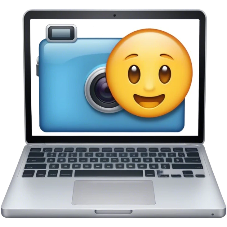Create an emoji representing blogging. The design should feature an open laptop or tablet with a visible blog post on the screen, showing text. Add a photo or video camera to symbolize multimedia content creation. Use modern, professional colors. Make the background transparent. emoji