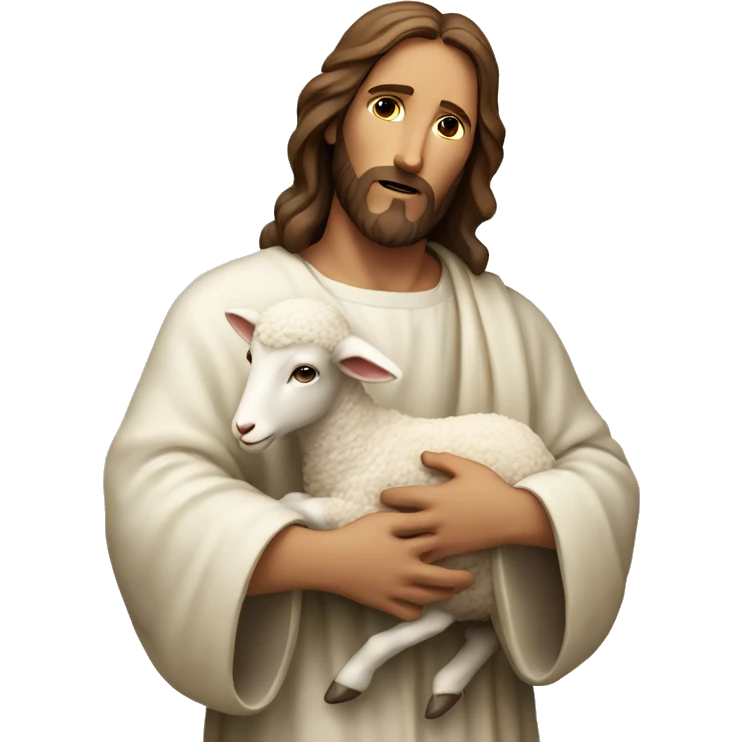 Jesus holding a lamb gently in his arms with a serene expression emoji