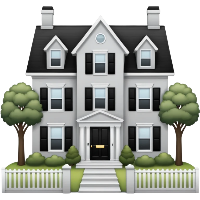 light gray colonial house with black shutters and black front door emoji