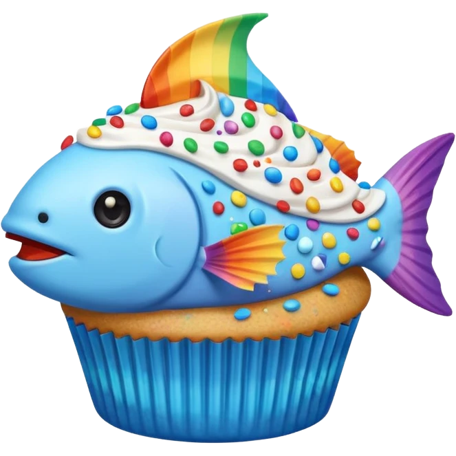the flat side view of a fictional cup cake fish (NOT a fish on a cupcake) emoji