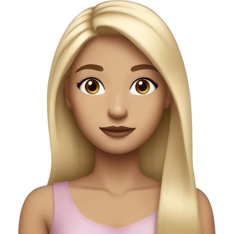 blonde girl with straight hair and a very pretty face. wearing long eyelashes and very subtle makeup  emoji