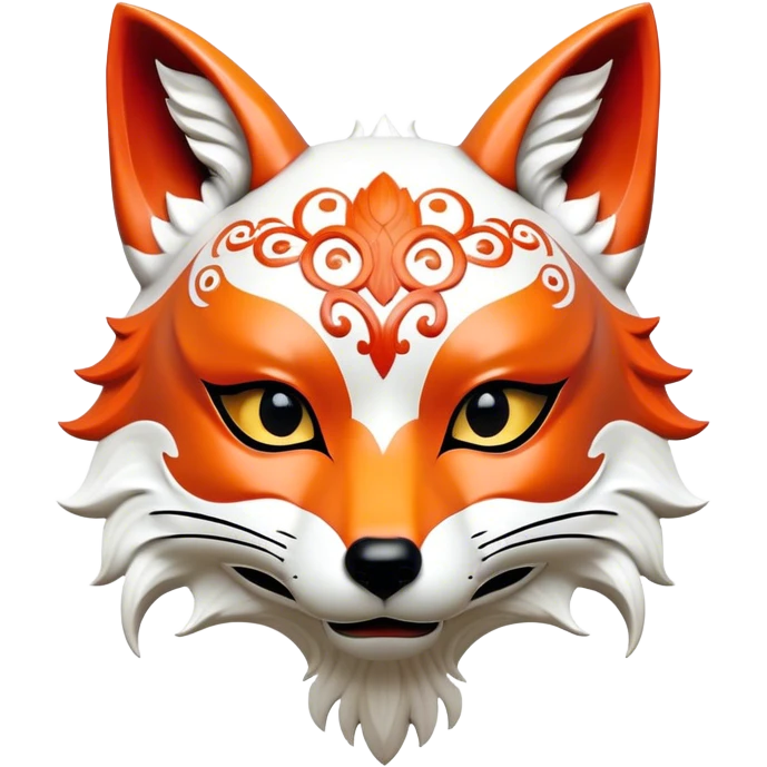 ​Cinematic Realistic Japanese Kitsune Mask, depicted as an intricately carved fox mask with flowing, delicate features and vivid traditional patterns, its mysterious eyes set against a softly blurred background that emphasizes its mystical allure and cultural significance, rendered with detailed textures and refined lighting, emoji