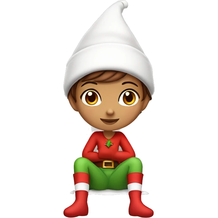 Girl with  brown short hair in red elf hat in a sitting position holding her knees ￼ emoji