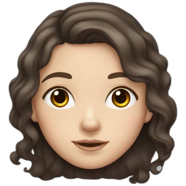 white girl with wavy long dark hair, freckles and dark brown eyes emoji