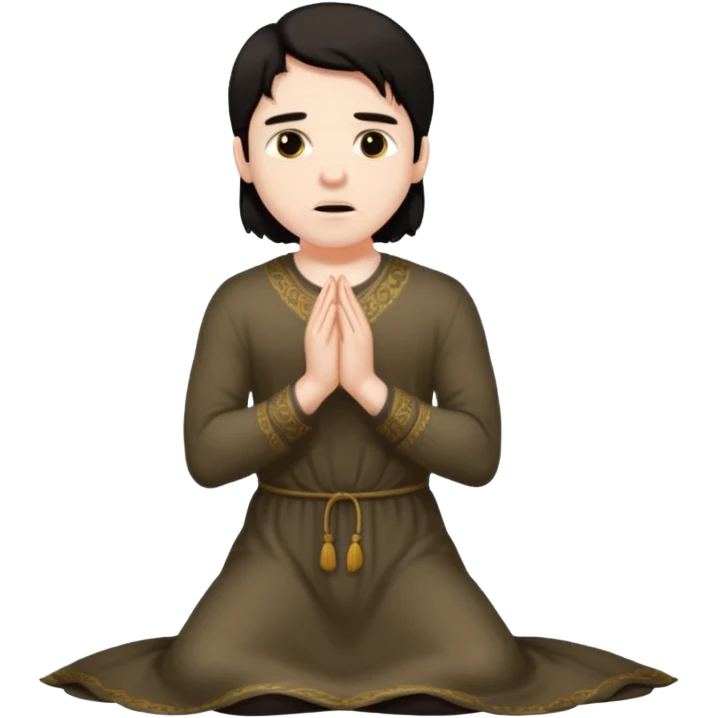 Submissive man on knees wearing female clothes dark hair begging emoji