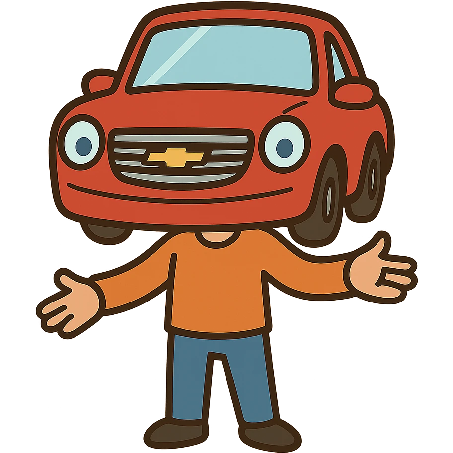 flat toon style body with a Chevrolet car face, cartoonish emoji