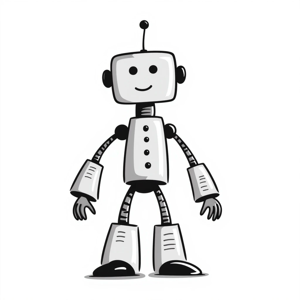 toy robot, hand-drawn doodle style, black lines, whimsical emoji