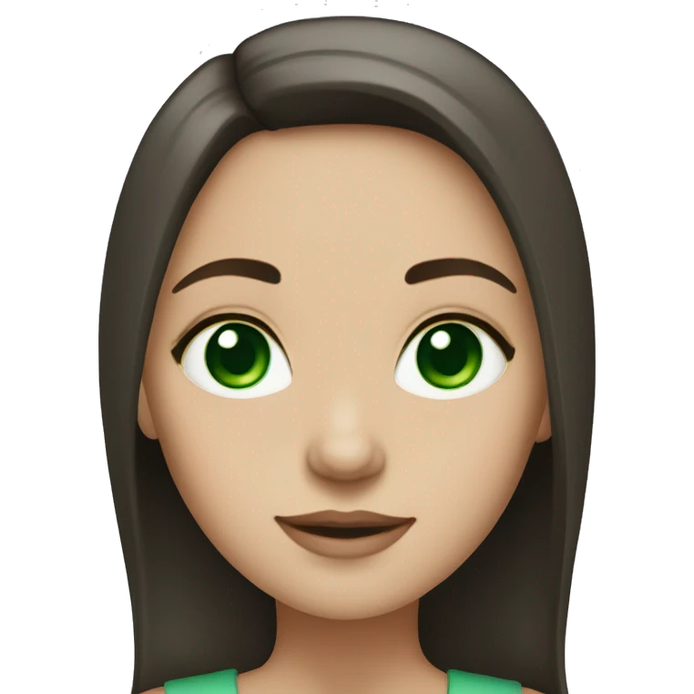 a girl with medium dark brown hair with ivory skin and green emerald eyes emoji
