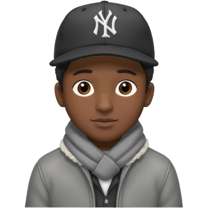 Cappellino New Era New York nero e persona con giubbotto di pecora grigio e anche la lana grigia emoji